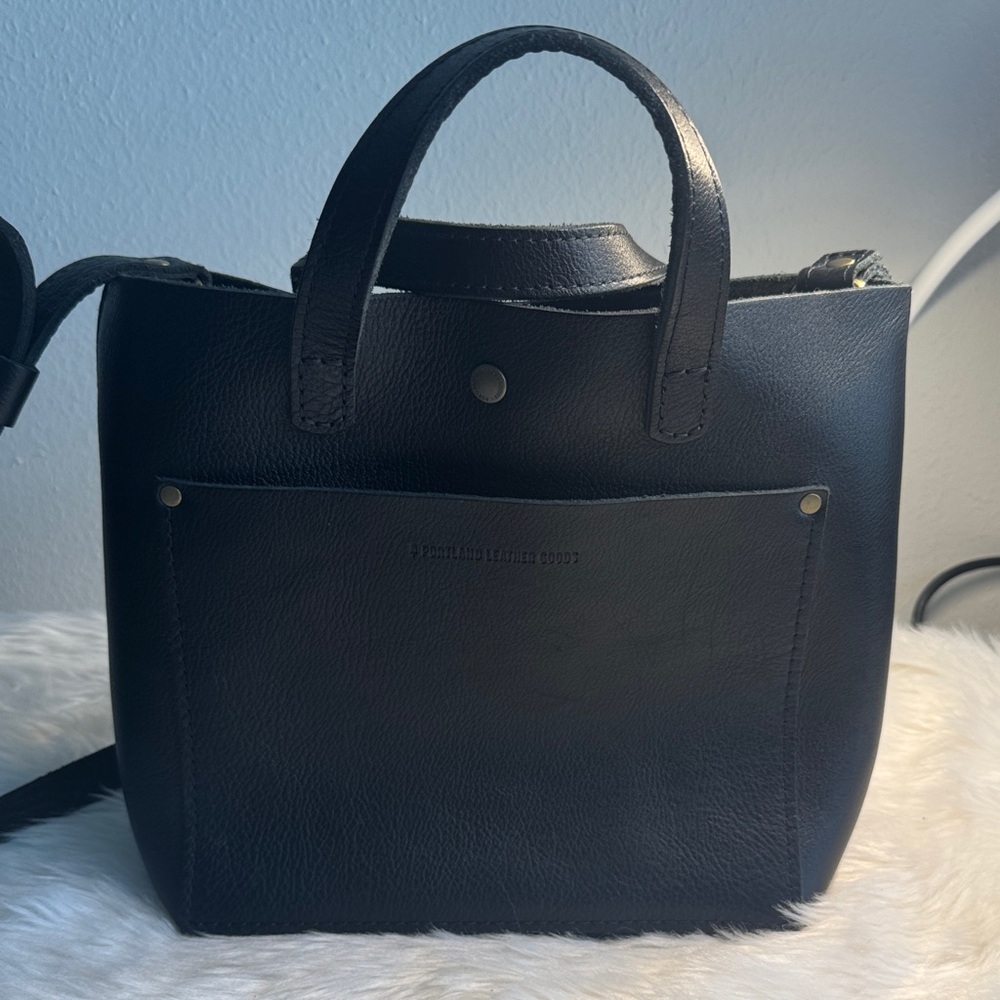 Portland Leather Goods medium Black Leather Tote Bag